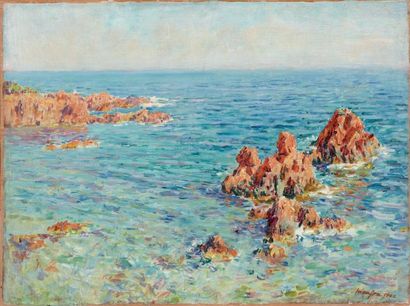MAXIME MAUFRA (1861-1918) Bord de mer, 1902 Huile sur toile marouflée sur panneau....