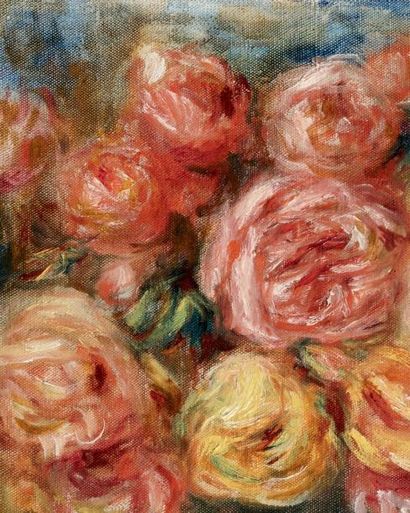 PIERRE-AUGUSTE RENOIR (1841-1919) Jetée de roses Huile sur toile. Signée en bas à...