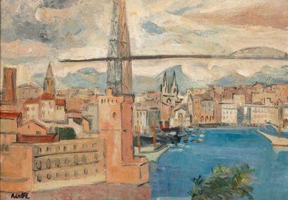 ANDRÉ LHOTE (1885-1962) Marseille sous la pluie, 1936 Huile sur toile. Signée en...