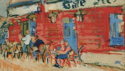 FIKRET MUALLA (1903-1967) Scène de café, 1948 Huile sur toile. Signée et datée en...