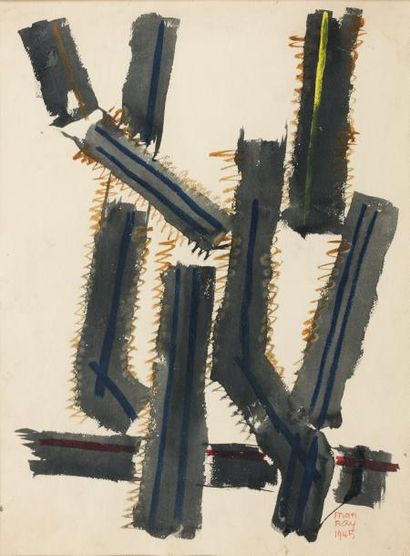 MAN RAY (1890-1976) Transfiguration d'un cactus, 1945 Gouache sur papier. Signée...