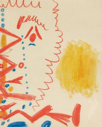 PABLO PICASSO (1881-1973) Portrait à la tache jaune, 1965 Dessin au pastel sur papier....