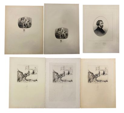 null Ensemble d'oeuvres sur papier comprenant cinq oeuvres après Eugène Lami en noir...