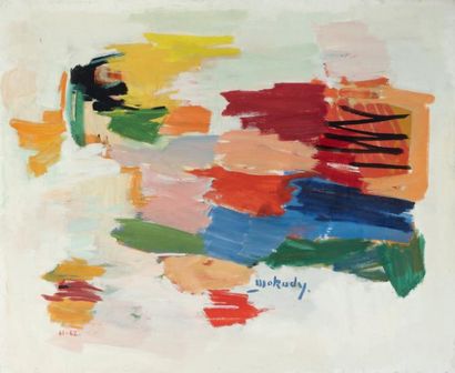 Moshe Mokady (1902-1975) Composition, 1961-1962 Huile sur toile. Signée en bas au...