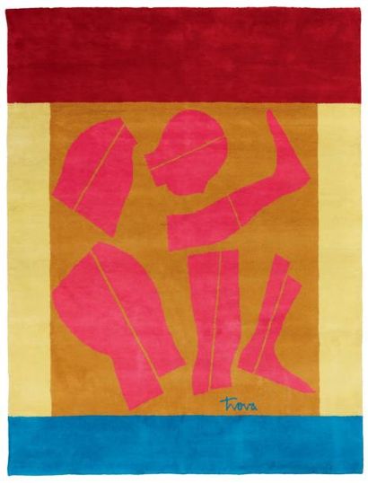 Ernest Tino Trova (1927-2009) Falling Man Tapis en laine. Signé au dos. Charles E....