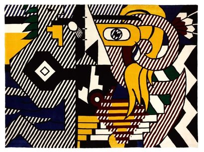 Roy Lichtenstein (1923-1997) Untitled Tapis en laine. Signé au dos. Charles E. Slatkin...