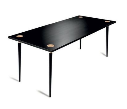 JOE DOUCET Prototype Table Screwtop Bois laqué noir 2010 H_74 cm L_220 cm P_95 c...