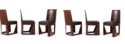 RENÉ PROU (1889-1947) Six chaises Labormetal Métal embouti et émaillé 1931 H_85 cm...