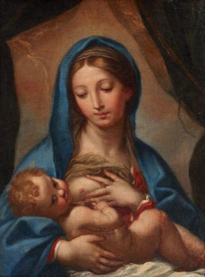ECOLE ITALIENNE DU XVIIIE SIÈCLE, ATELIER DE CARLO MARATTA La Vierge à l'Enfant Toile....