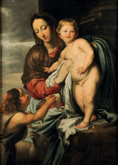 ÉCOLE FLAMANDE DU XVIIE SIÈCLE, ENTOURAGE D'ANTON VAN DYCK La Vierge à l'Enfant avec...