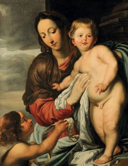 ÉCOLE FLAMANDE DU XVIIE SIÈCLE, ENTOURAGE D'ANTON VAN DYCK La Vierge à l'Enfant avec...