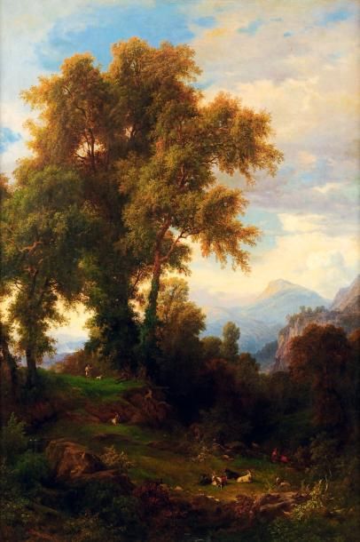 ALESSANDRO CASTELLI (1809-1902) Scène pastorale dans un paysage montagneux Toile...