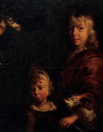 ECOLE HOLLANDAISE, VERS 1680 Portrait d'un gentilhomme avec ses deux enfants Toile....