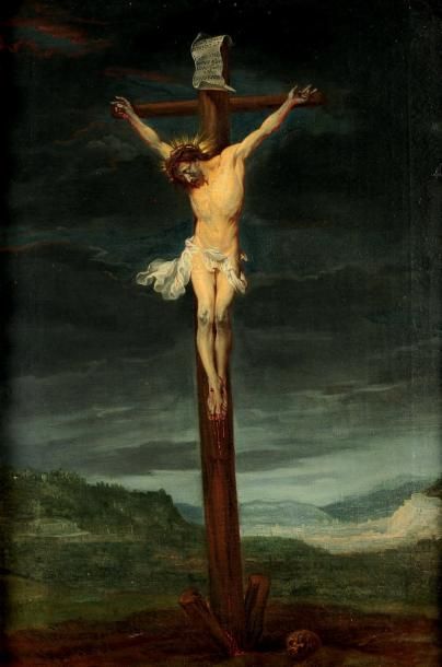 ÉCOLE FLAMANDE DU XVIIE SIÈCLE, SUIVEUR D'ANTON VAN DYCK Le Christ en croix Toile....