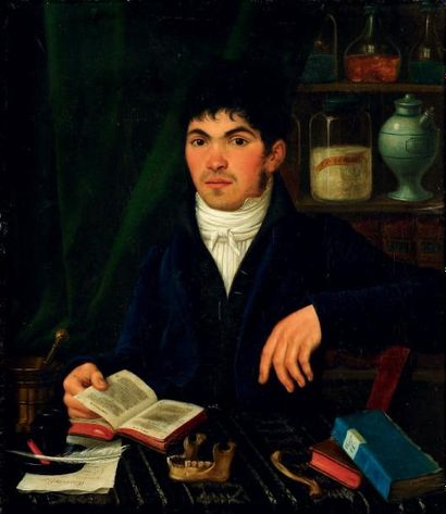 ECOLE FRANÇAISE VERS 1840, SUIVEUR DE JACQUES LOUIS DAVID Portrait d'un jeune savant...