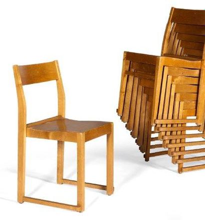 SVEN MARKELIUS Huit chaises Orchestra en bouleau 8 Orchestra chairs in birch Edition...