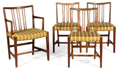 HANS J. WEGNER (1914-2007) Fauteuil et trois chaises en chêne Armchair and three...