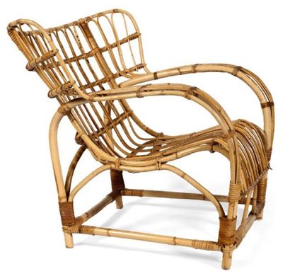 VIGGO BOESEN Fauteuil en bambou Wicker chair in bamboo Circa 1935 H_76 cm L_76 cm...