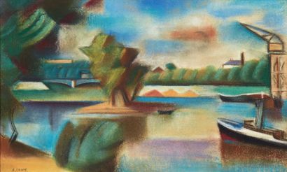 LHOTE ANDRÉ (1885-1962) L'île Saint-Louis Pastel sur papier marouflé sur toile. Signé...