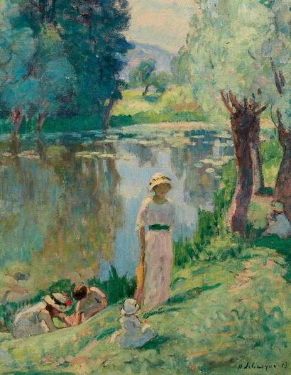 HENRI LEBASQUE (1865-1937) Matinée de printemps aux Andelys, 1913 Huile sur toile....