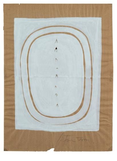LUCIO FONTANA (1899-1968) Untitled Gouache et perforations sur papier. Signée en...