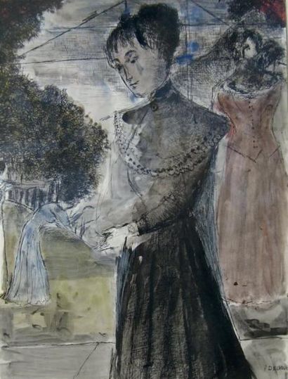 PAUL DELVAUX (1897-1994) La robe noire, 1982 Aquarelle et encre sur papier. Signée...