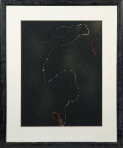 ANDRÉ MASSON (1896-1987) Mélusine, 1963 Gouache et collage d'une plume sur papier....