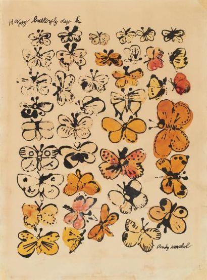 ANDY WARHOL (1928-1987) Happy Butterfly day, 1955 Aquarelle et encre sur papier....