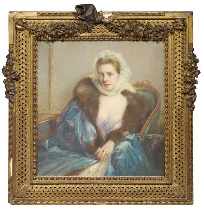 null Marcel BASCHET (1862-1941) 
Portrait de madame Françoise Huan assise en robe...