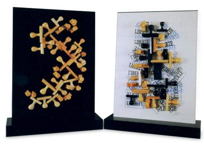 ARMAN (1928-2005) Liberté, 1991 Accumulation de tampons et collage en deux éléments...