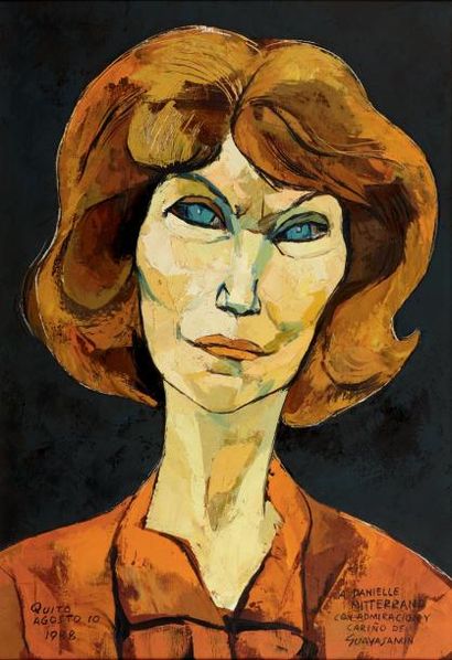 OSWALDO GUYASAMIN (1919-1999) Portrait de Danielle Mitterrand, 1988 Huile sur toile...