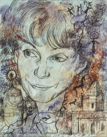 KADER BEKOV (NÉ EN 1956) Esquisse de portrait de Danielle Mitterrand, 1997 Encre...