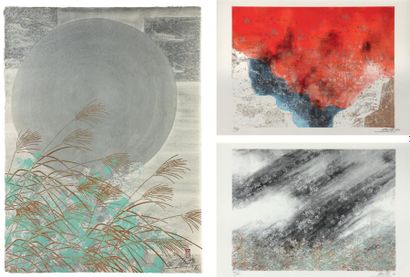 TOSHIMUSTU IMAI (1928-2002) Dix mille aubes, 1990 Lithographie en couleurs Triptyque...
