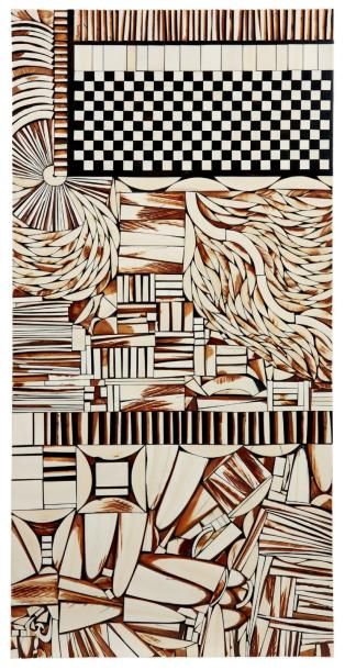 PERRONI (CENTRAFRIQUE) Tableau mosaïque d'ivoire collé sur bois H_100 cm L_50 cm