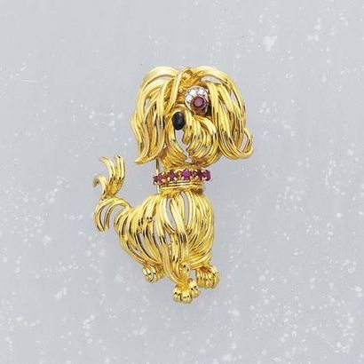 null A Diamond Ruby and Gold Pin VAN CLEEF & ARPELS circa 1963 Designed as a dog...