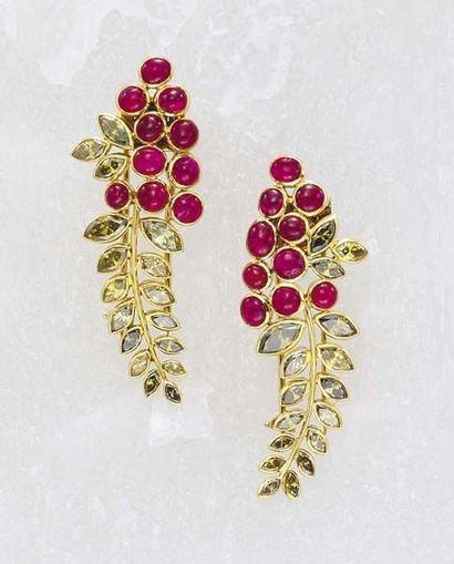 null A Pair of Diamond Ruby and Gold LapelClips SUZANNE BELPERRON circa 1940 Designed...