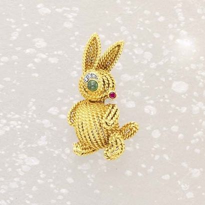 null A Diamond Ruby Emerald and Gold 'Rabbit'Pin VAN CLEEF & ARPELS circa 1960 Designed...