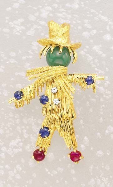 null A Diamond Sapphire Ruby and Gold 'Scarecrow'Pin VAN CLEEF & ARPELS circa 1965...