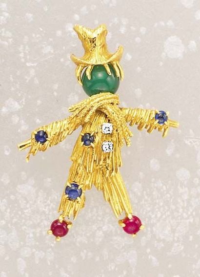 null A Diamond Sapphire Ruby and Gold 'Scarecrow'Pin VAN CLEEF & ARPELS circa 1966...