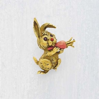 null A Gold 'Rabbit'Pin CARTIER 1950 Designed as a sculptured textured 18K Gold rabbit,...