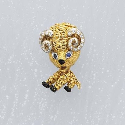null A Diamond Sapphire and Gold 'Ram'Pin VAN CLEEF & ARPELS circa 1960 Designed...