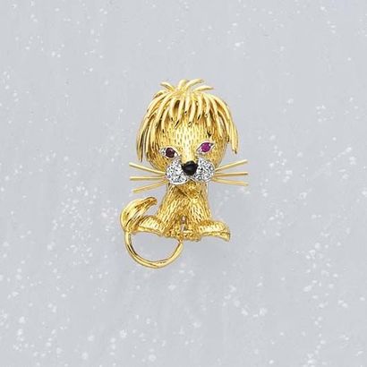 null A Diamond Ruby and Gold 'Lion'Pin VAN CLEEF & ARPELS circa 1960 Designed as...