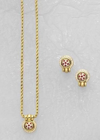 null A Ruby and Diamond Suite PIAGET The Gold chain of twisted rope design, suspending...