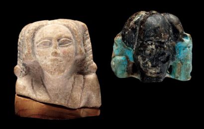 ÉGYPTE LOT composé d'un buste de statuette représentant une jeune femme à la coiffure...