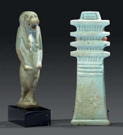 ÉGYPTE LOT COMPOSÉ DE DEUX AMULETTES représentant la déesse Thouéris et le pilier...