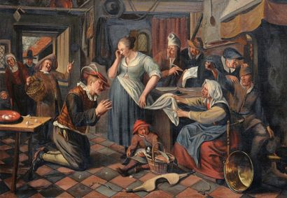 Ecole hollandaise du XVIIe siècle, suiveur de Jan Steen La demande en mariage Toile...