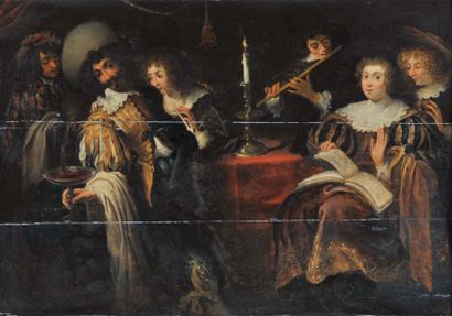 Attribué à jan cossiers (1 600 - 1671) Le concert Panneau de chêne, trois planches....