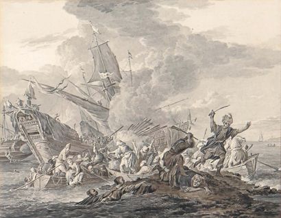 Dirk langendijck (rotterdam 1748 - 1805) La prise d'un vaisseau turc pendant la bataille...
