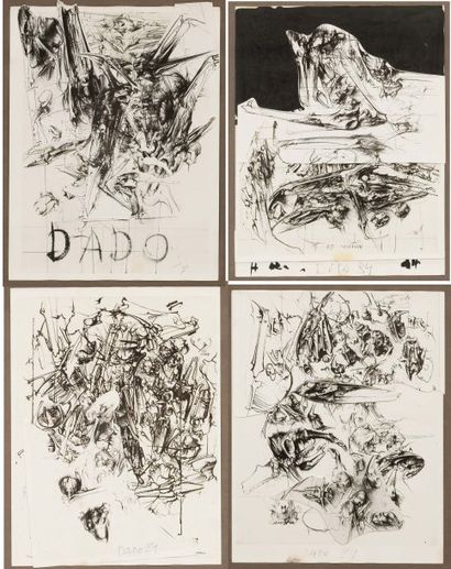 Miodrag Djuric Dado (né en 1933) Sans titre, 1984 Ensemble de quatre dessins à l'encre...