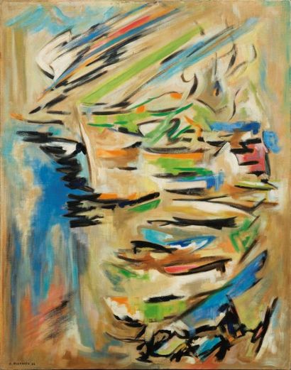 James PICHETTE (1920-1996) Les barques reposent, Collioure, 1958 Huile sur toile,...